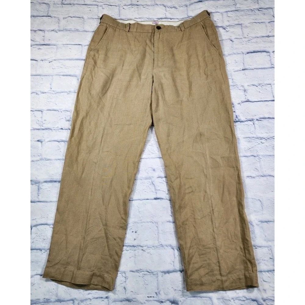 Brooks Brothers 346 MENS 37X30 Linen Pants Beige Dress Trousers Causal Preppy